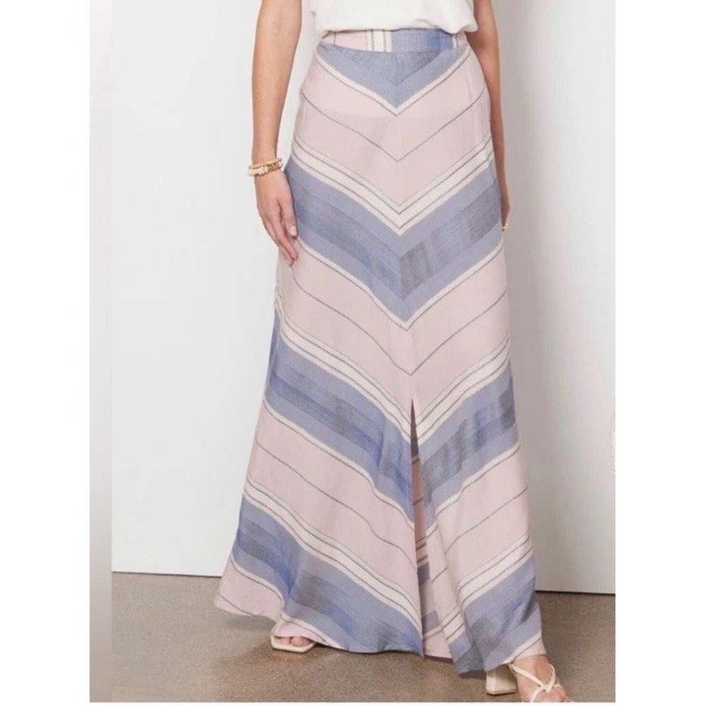 Splendid Kayla Pink Blue Stripe Maxi Skirt Elasticized‎ waist Slit Front Side S